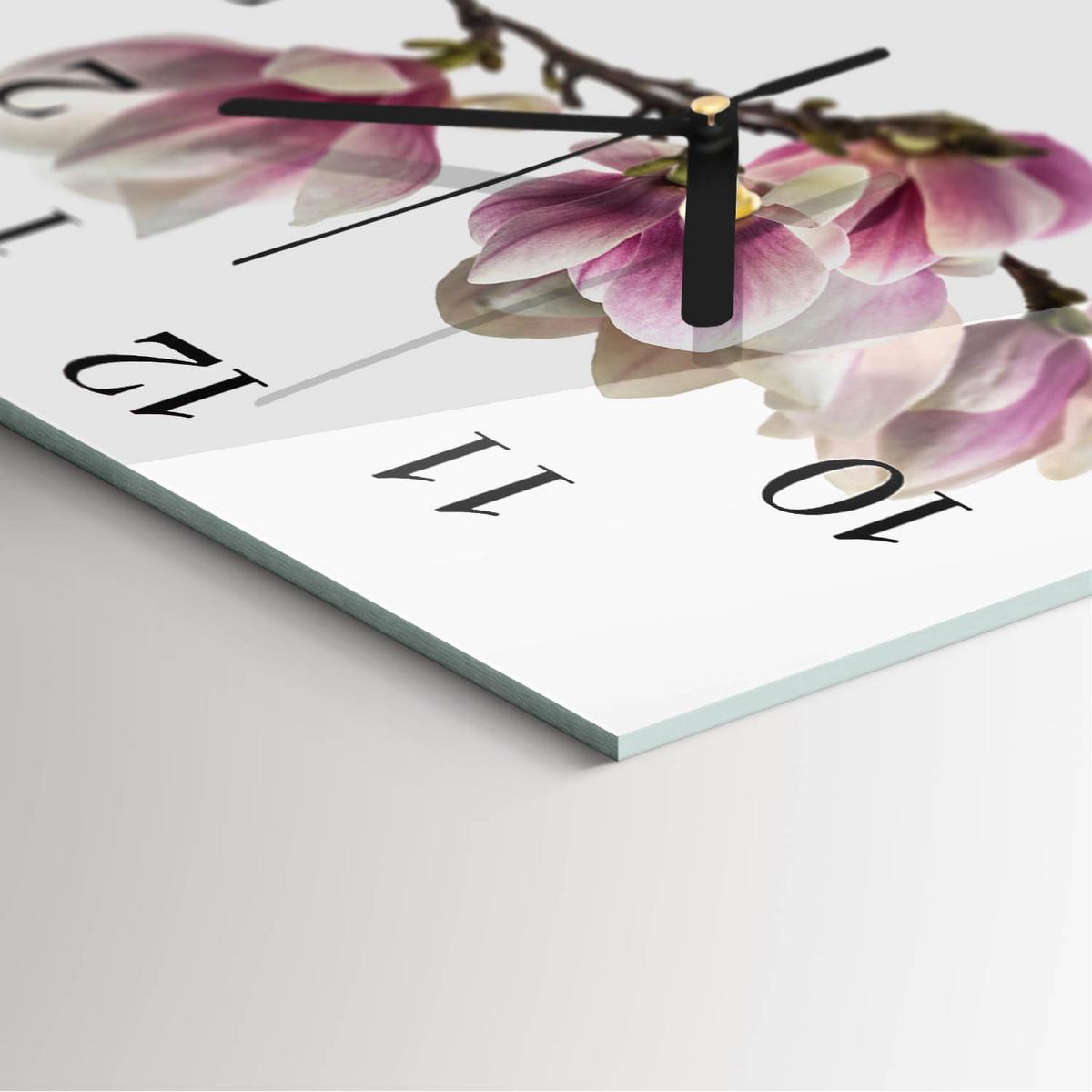 WANDUHR aus Glas 30x30 cm - Magnolie - Pink, Glas (30/30/0.4cm) - TULUP