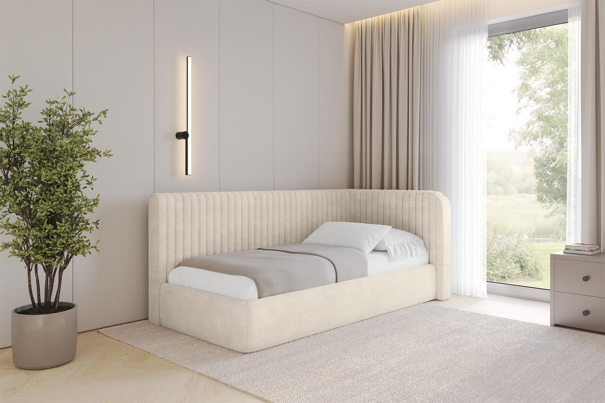 EINZELLBETT Jugendbett mit Bettkasten und Matratze H3/H4, Links - AURY 90x200 Beige - Beige, Holzwerkstoff/Textil (90/200cm) - ALTDECOR