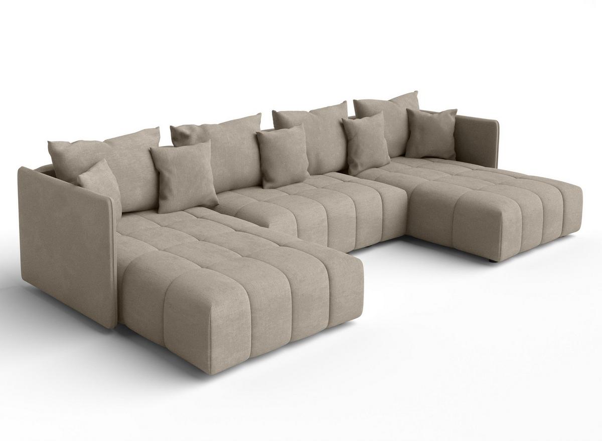 WOHNLANDSCHAFT Veliro U Hellbraun 353/180/83 cm mit Schlaffunktion und Bettkasten - Hellbraun/Schwarz, Kunststoff/Textil (353/83/180cm) - AX Living