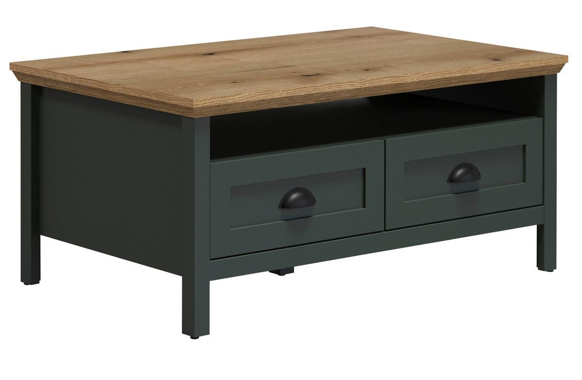 COUCHTISCH grün, Evoke Eiche Landhaus 101 x 60 cm, Beistelltisch mit Schubkästen - Eichefarben/Schwarz, Holzwerkstoff/Kunststoff (60/101/45cm) - Top.Furn