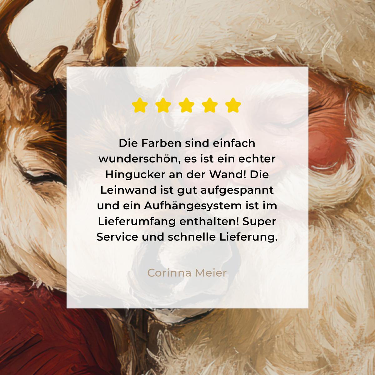 LEINWANDBILD Weihnachtsmann - Rentier - Weihnachten Wandbild 40x30 cm - Rotbraun, Textil (40/30cm) - MuchoWow