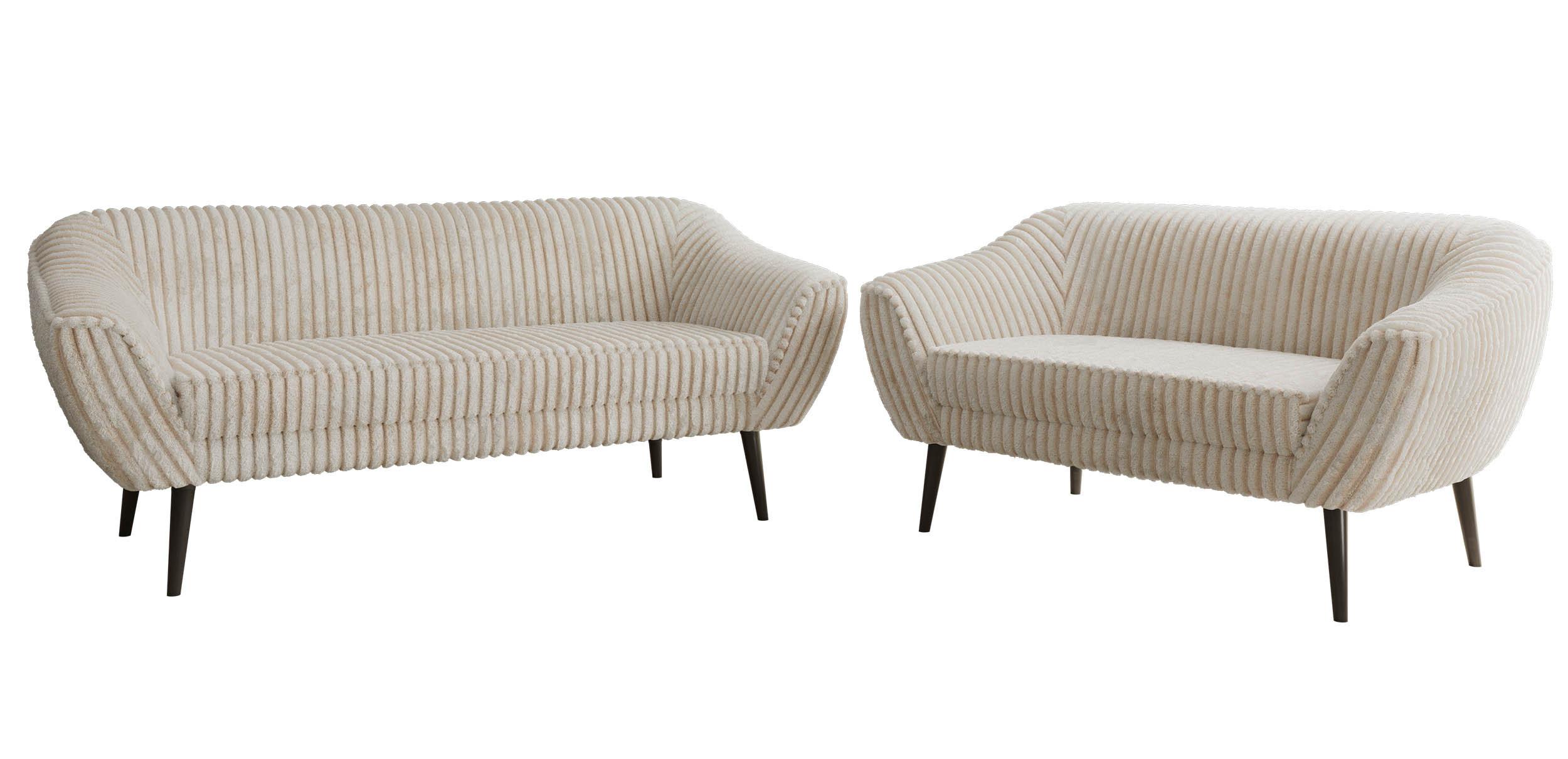 SITZGARNITUR PIRS 3+2 - Beige Cord - Schwarze Beine - Beige/Creme, Holzwerkstoff/Textil (180/75/74cm) - MKS
