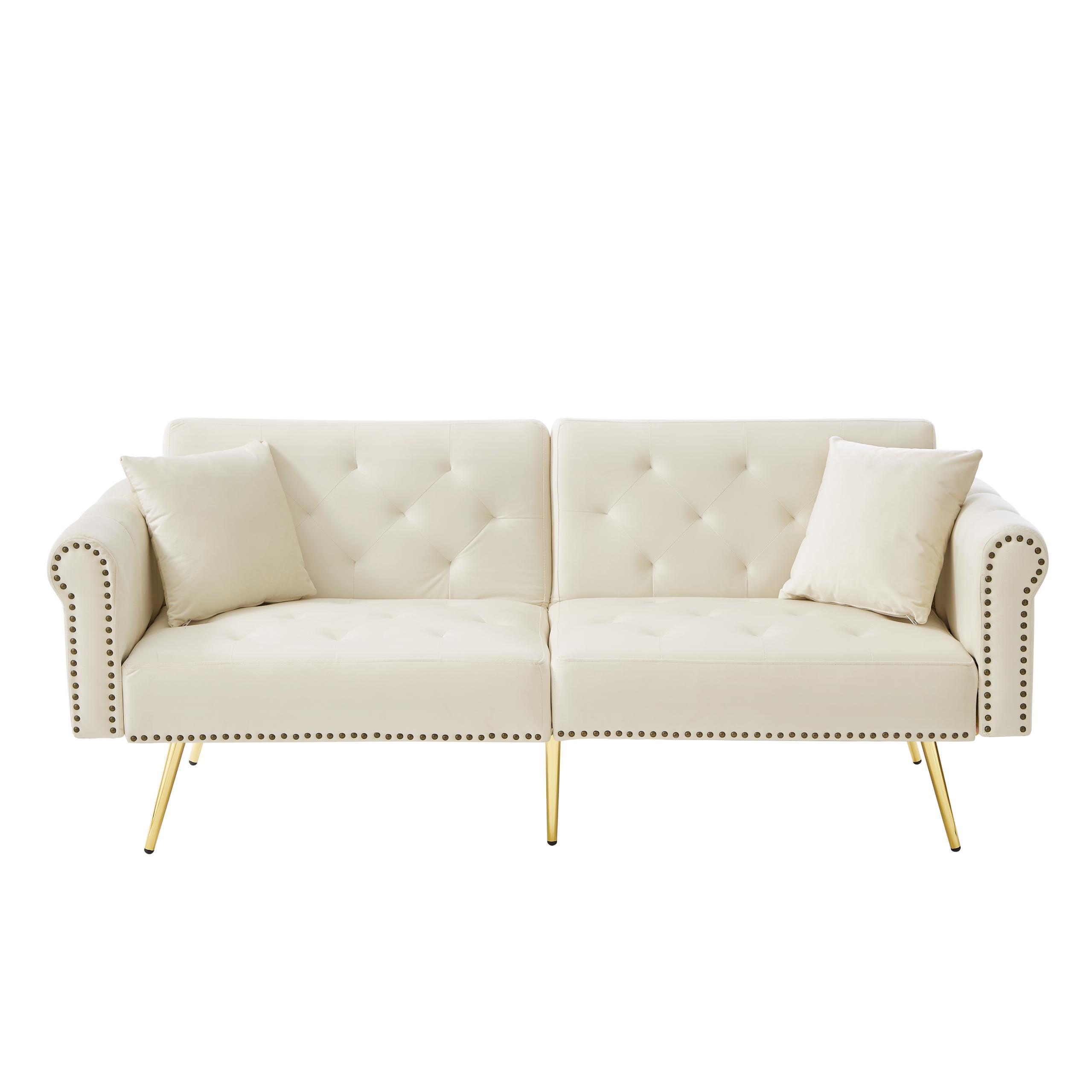 SCHLAFSOFA 2-in-1 Funktion Velours - Beige, Kunststoff (173/70/75cm) - Urban Meuble