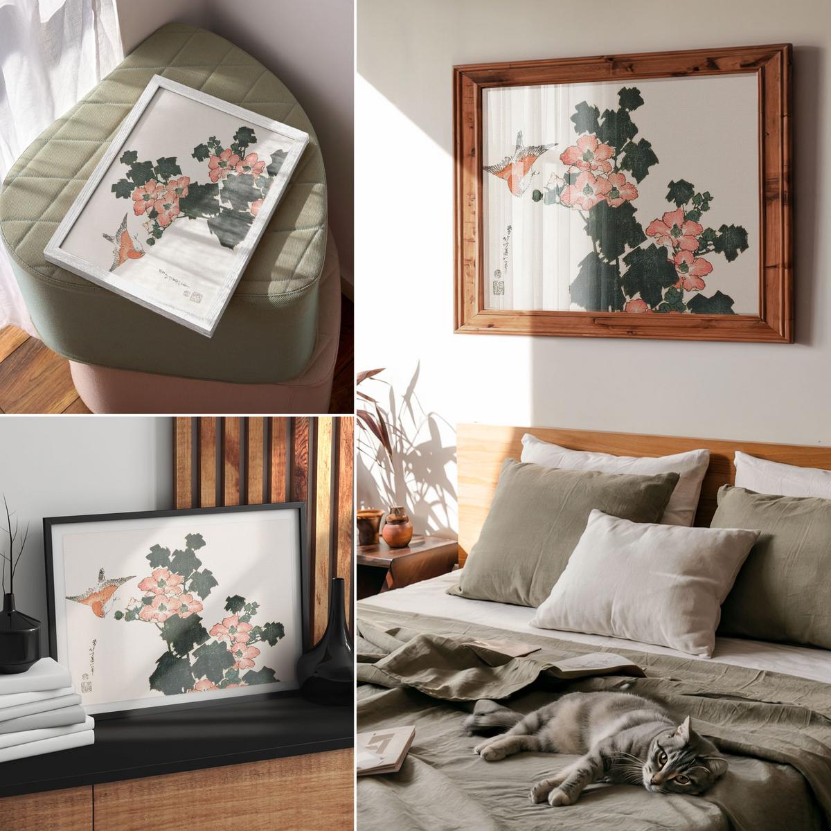POSTER - 84x59 cm (A1) - Hokusai - Rote Rosen - Beige, Textil (84/59.4/0.1cm) - TULUP