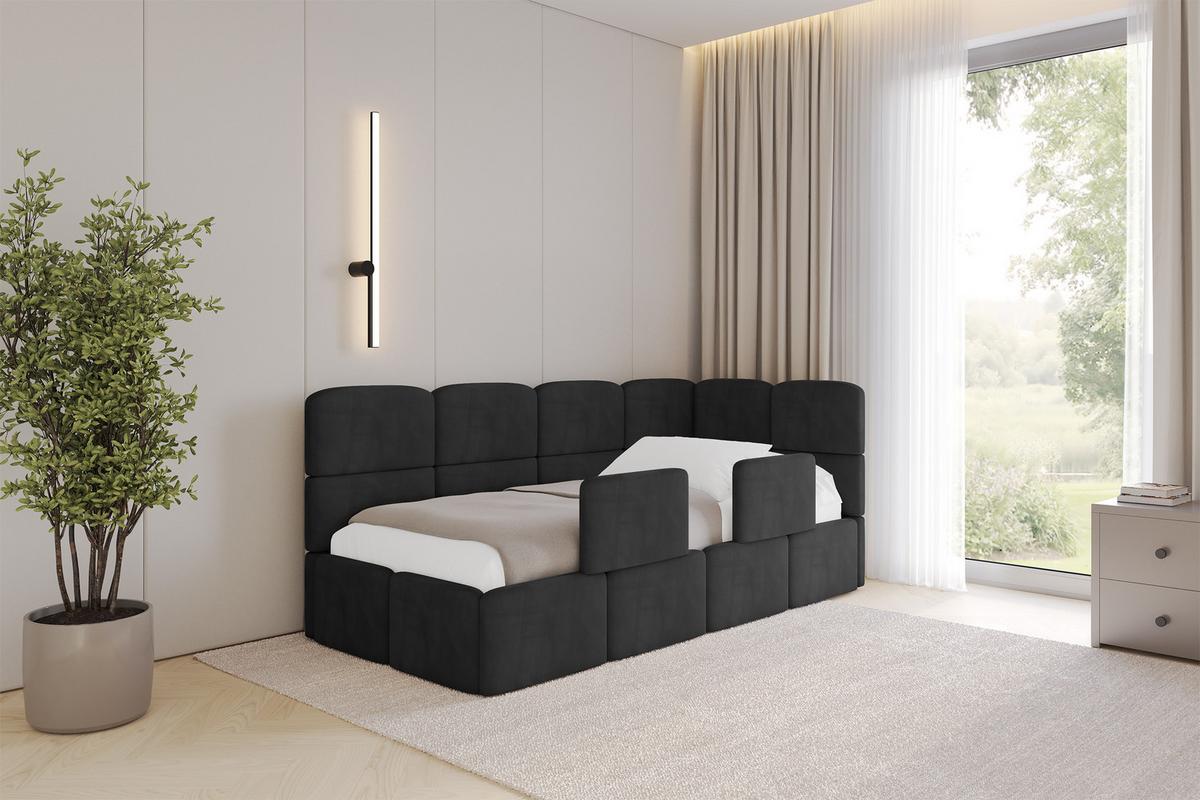 EINZELLBETT Jugendbett mit Bettkasten, Links - KIVY 90x200 Schwarz - Schwarz, Holzwerkstoff/Textil (90/200cm) - ALTDECOR