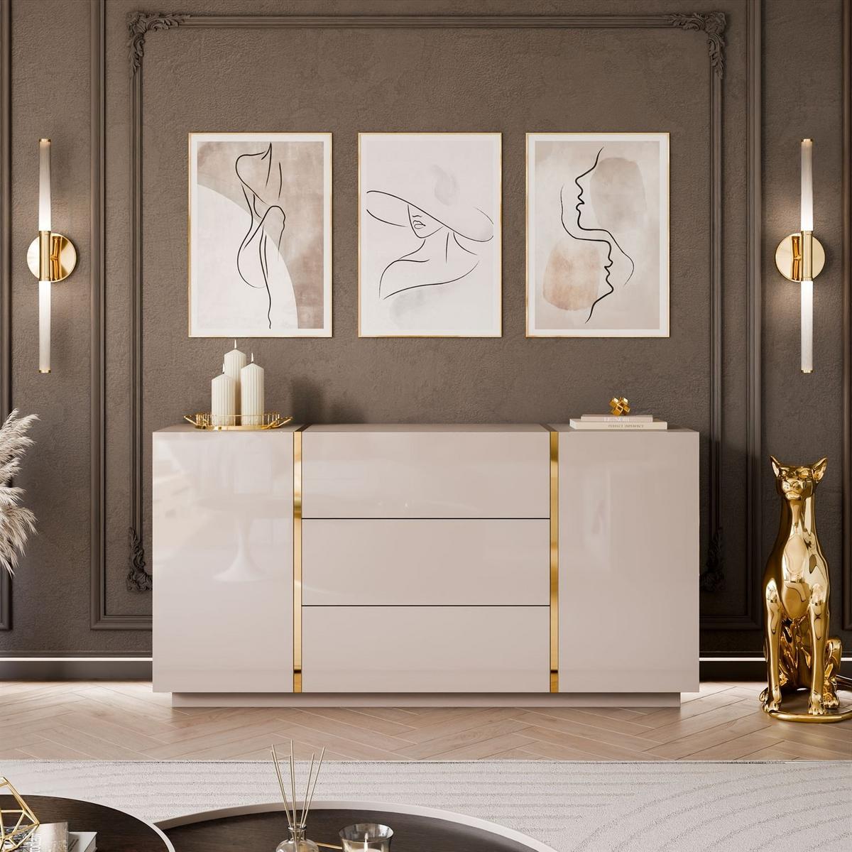 SIDEBOARD mit Schubladen ONYX Kaschmir Hochglanz - Kaschmir, Holzwerkstoff (158/81/41.3cm) - Lookway