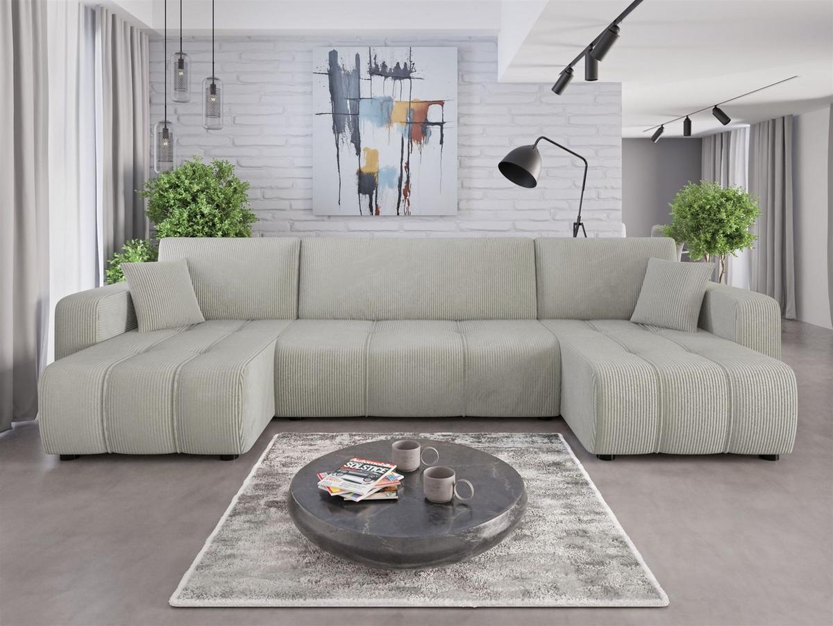 WOHNLANDSCHAFT Dagny - Hellgrau, Holzwerkstoff/Textil (317/85/146cm) - Fun Möbel