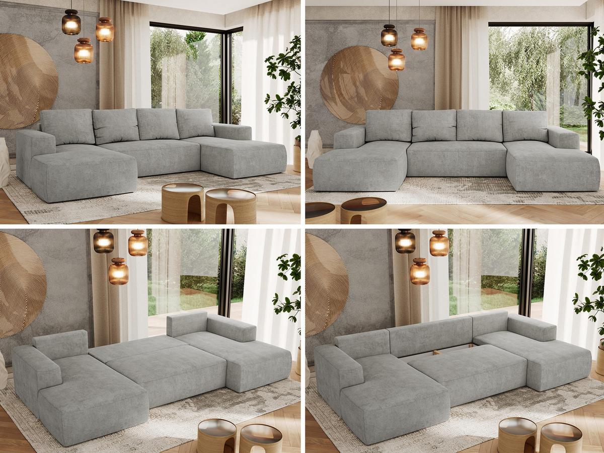 WOHNLANDSCHAFT TRENTINO U Hellgrau Struktur - Hellgrau/Schwarz, Kunststoff/Textil (334/91/163cm) - MKS