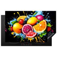 HERDABDECKPLATTE Obst - Graffiti - Bunt - Orange - Erdbeere - Abstrakt Ceranfeldabdeckung 85x52 cm - Orange, Kunststoff (85/52/0.2cm) - MuchoWow