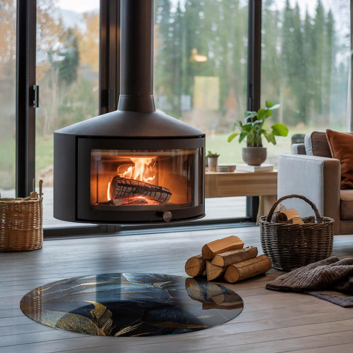 GLASPLATTE für Kamin Ø 90 cm - Dunkelblau, Glas (90/90/0.4cm) - TULUP