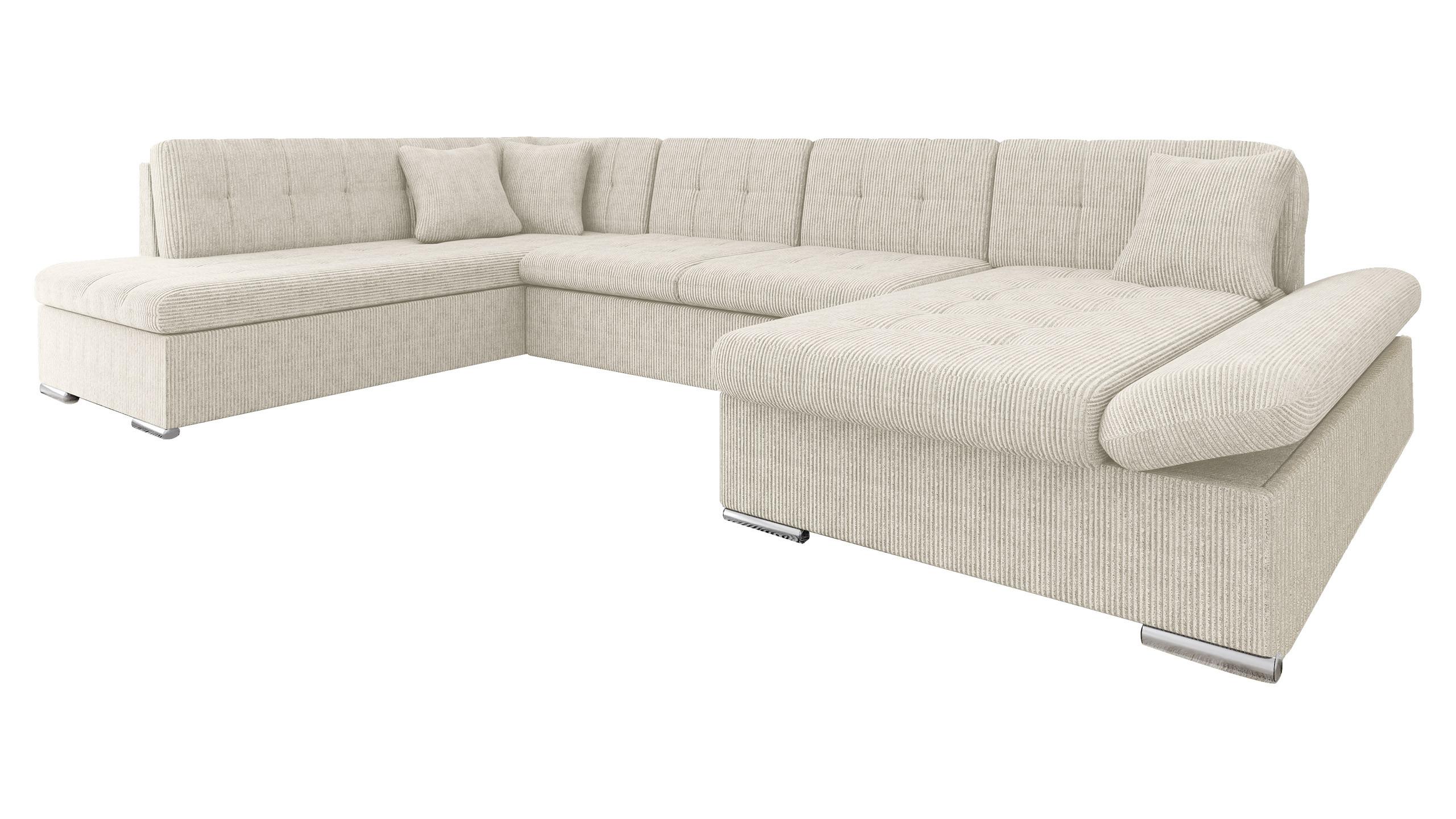 WOHNLANDSCHAFT Bergen Cord, Seite: Rechts - Beige/Silberfarben, Holz/Textil (345/76/205cm) - MIRJAN24