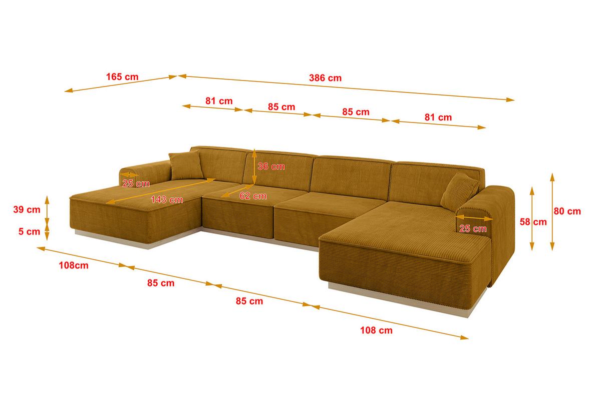 WOHNLANDSCHAFT IREA-U2 - 386x165x80 cm Senfgelb - Grün, Holzwerkstoff/Textil (386/80/165cm) - ALTDECOR