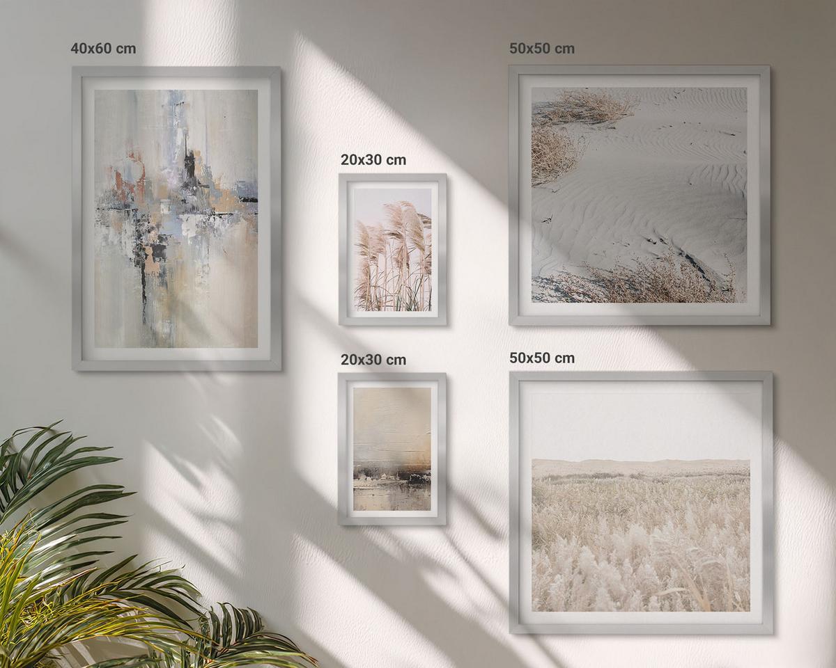 BILDER SET 5er Set - 50x50 cm & 20x30 cm & 40x60 cm Silberner Rahmen - Abstrakte Vegetationsmuster - Silberfarben, Kunststoff (40/60cm) - TULUP