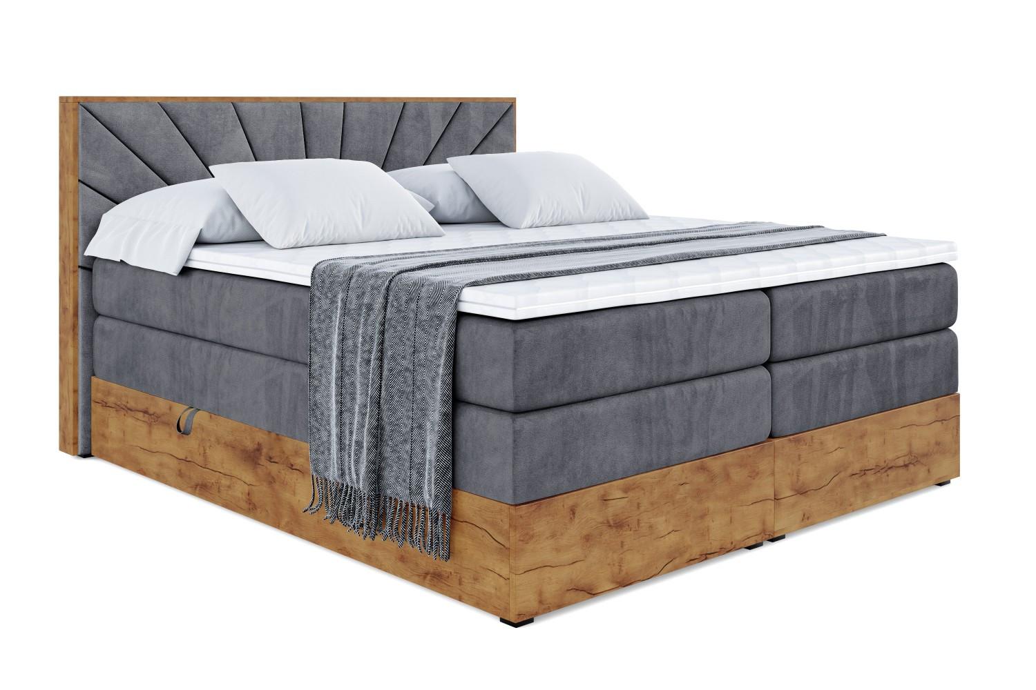 BOXSPRINGBETT mit Matratze H3|H4 und Lattenrost - LOLLI6 KING-140x200 - Dunkelgrau Casablanca - Dunkelgrau, Holzwerkstoff (140/200cm) - ALTDECOR