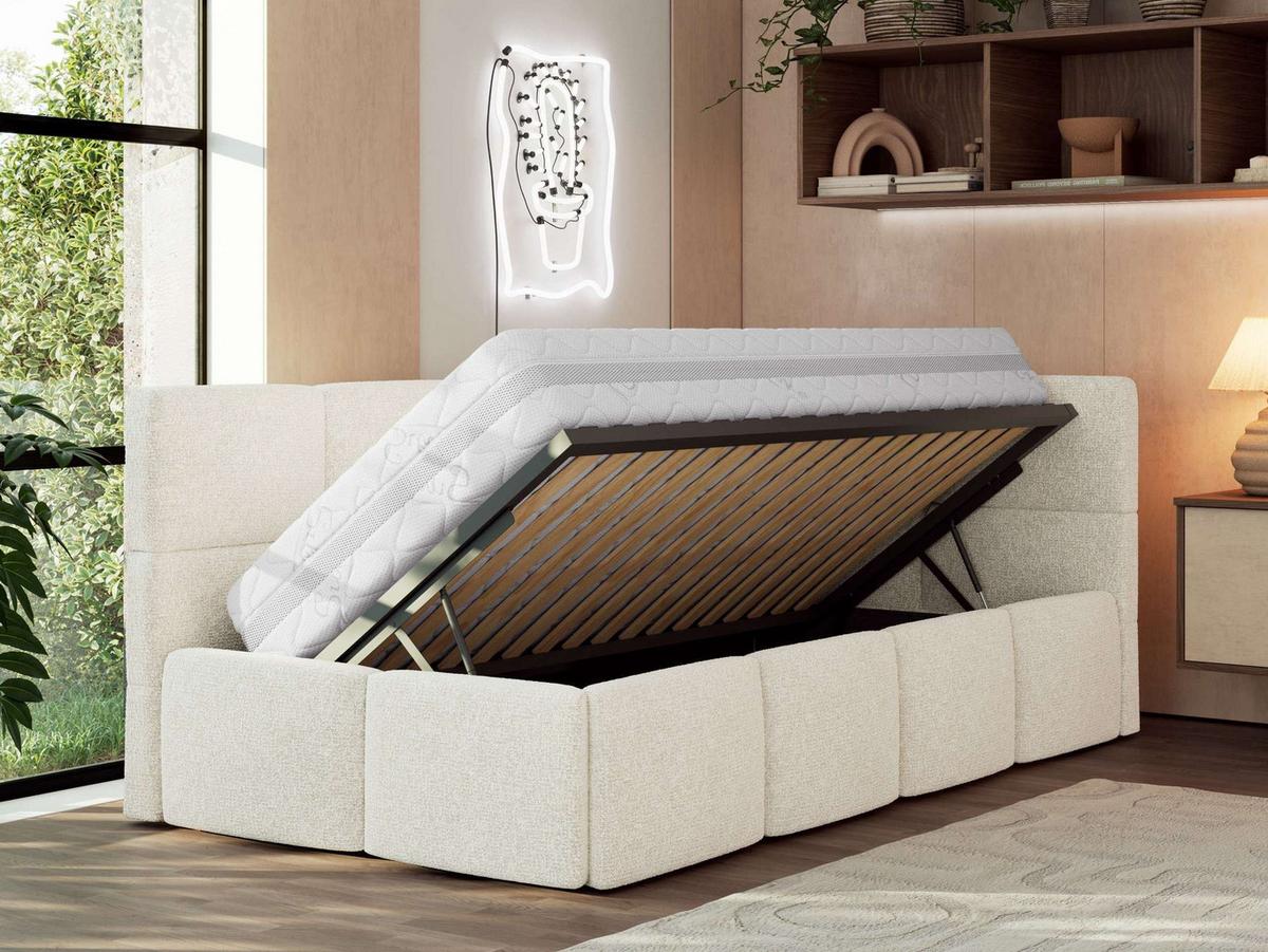 JUGENDBETT ARVO 90/200 - Creme Strukture - Foam-Matratze - Rechts Seite - Creme, Textil (90/200cm) - MKS