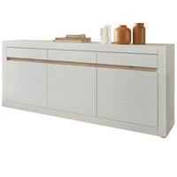 SIDEBOARD weiß matt, Evoke Eiche, Kommode 217 x 90 cm, Soft-Close-Funktion - Eichefarben/Silberfarben, Holzwerkstoff/Kunststoff (217/90/42cm) - Furn.Design