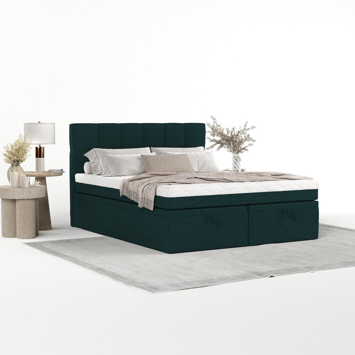 BOXBETT Elano 160/200 cm Grün im Riva Stoff - Schwarz/Grün, Holz/Holzwerkstoff (160/200cm) - AltaBeds