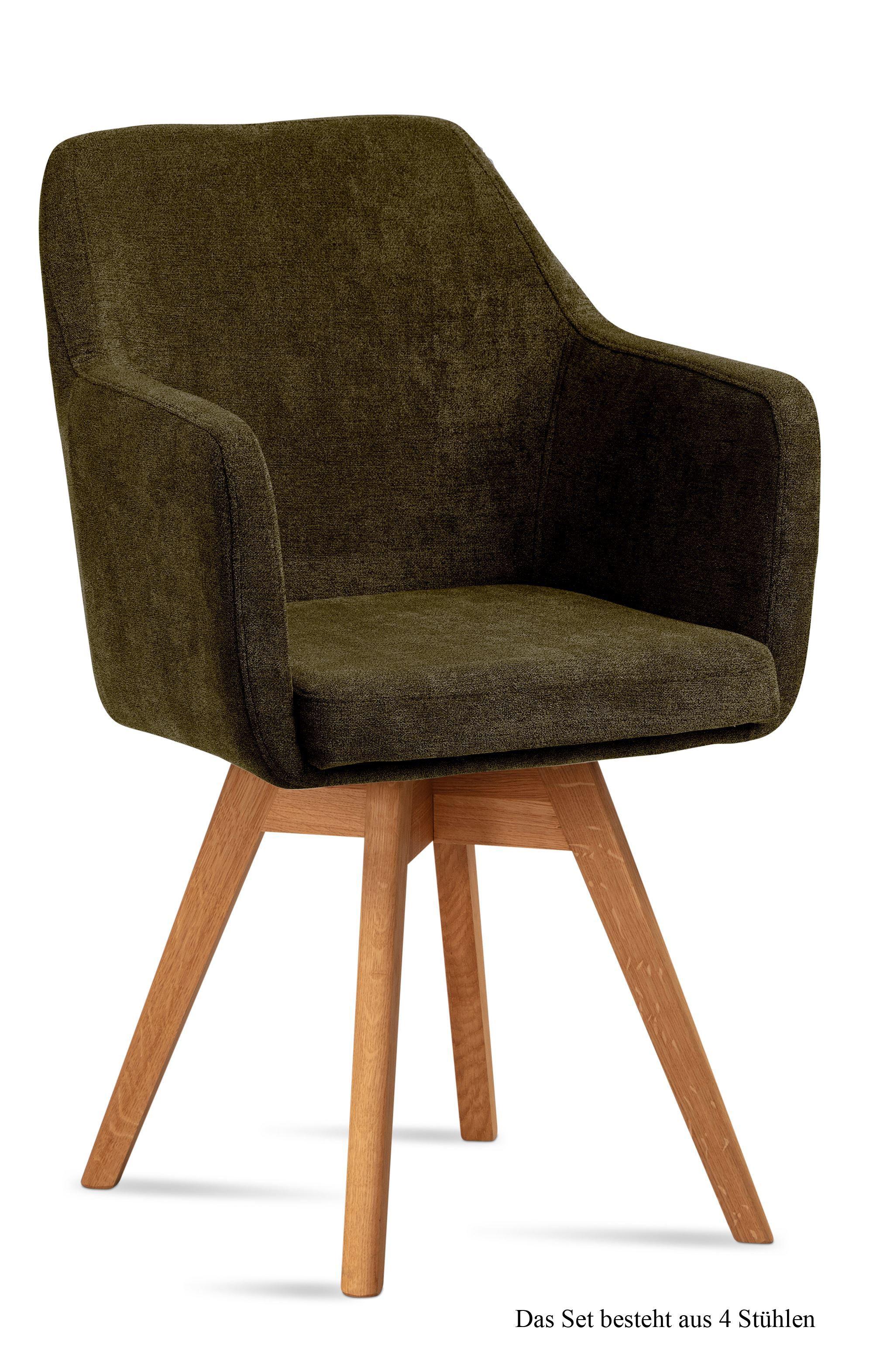 ARMLEHNSTUHL drehbar (4er-Set) Dorry 57x87x60 Eiche geölt/Khaki - Dunkelgrün/Eichefarben, Kunststoff (60/87/57cm) - 58aufmkessel