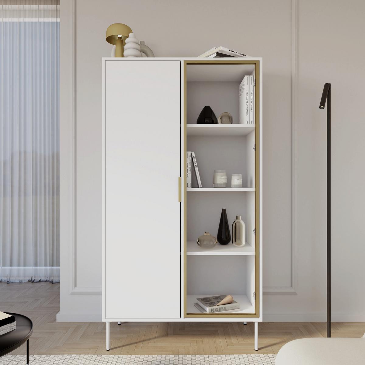 VITRINE Vena Weiß 90 cm - Goldfarben/Weiß, Holzwerkstoff/Kunststoff (90/160.2/40cm) - Selsey