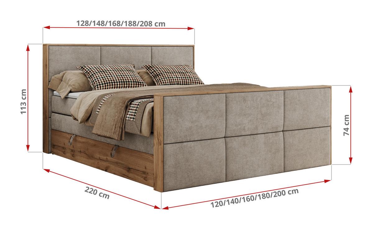 BOXSPRINGBETT ALBERO 2 KING DUO 160/200 Beige Strukture - H4 - Beige, Holz/Textil (160/200cm) - MKS