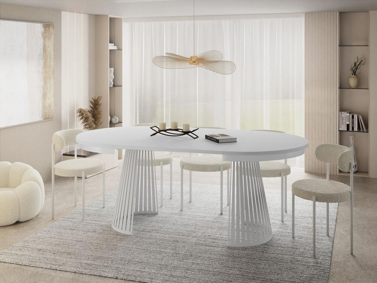 ESSTISCH Naro rund ausziehbar mit Weißem Lamellen-Metallgestell, Weiß 100-180/100/76 cm - Weiß, Holzwerkstoff/Metall (100/176/76cm) - WFL GROUP