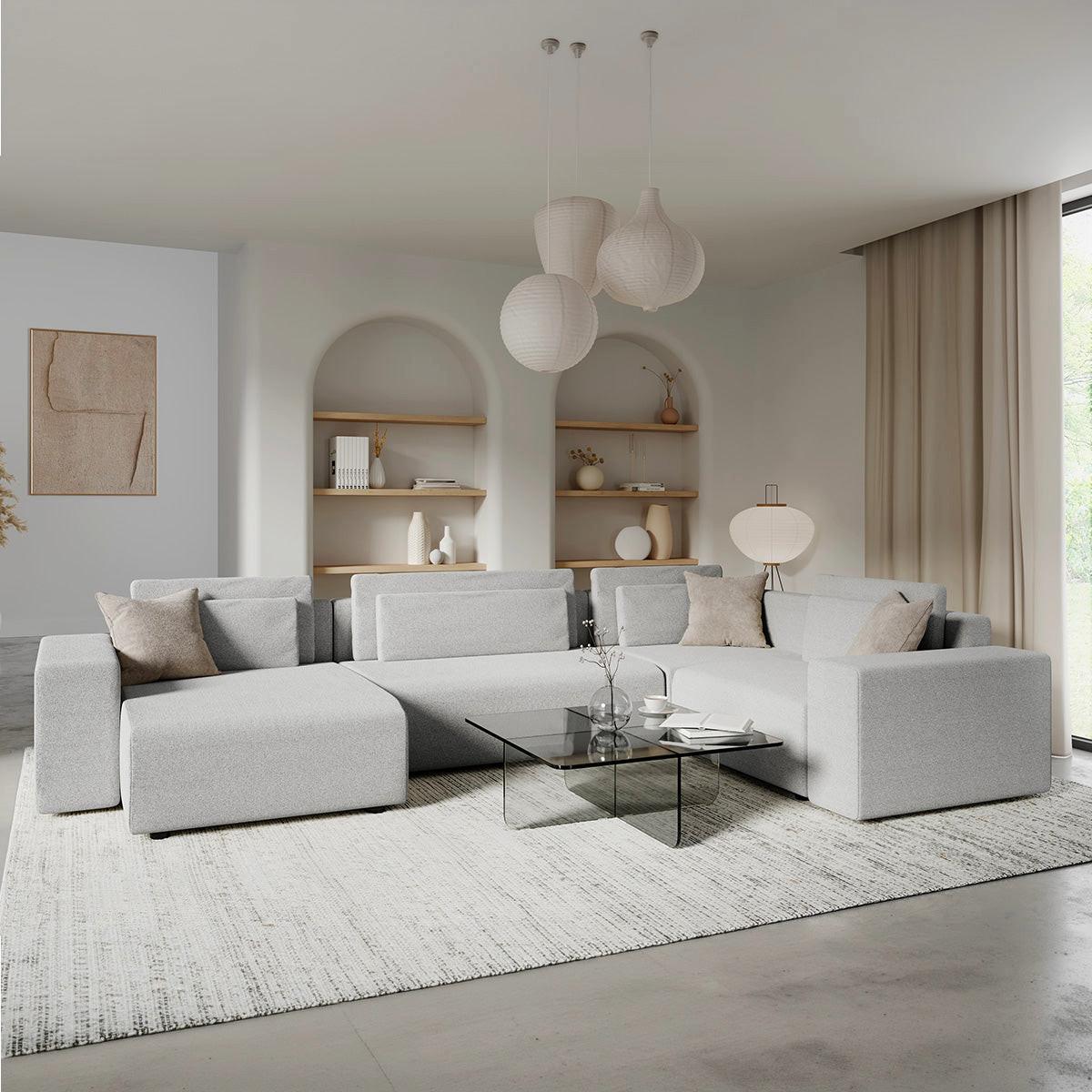 PANORAMASOFA Lorenzo 5 Sitzplätze Hellgrau - Grau, Holz (378/85/236cm) - Petits-meubles