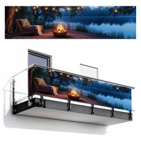 BALKON-SICHTSCHUTZ Lagerfeuer - See - Abendlicht Deko XXL 500x130 cm - Dunkelblau, Kunststoff (500/130cm) - MuchoWow