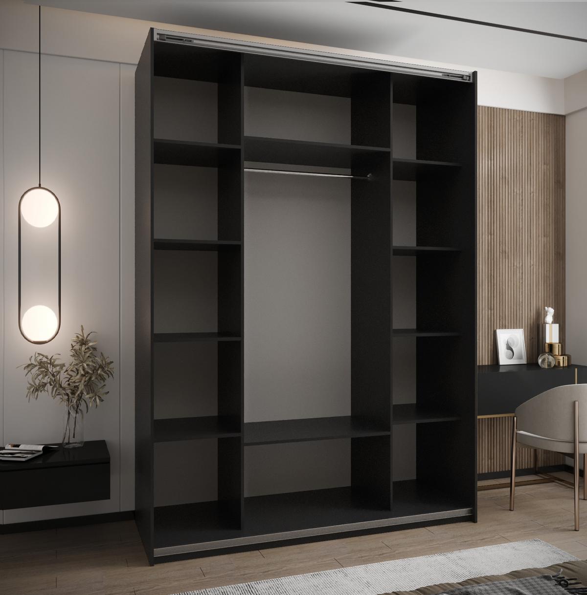 SCHWEBETÜRENSCHRANK 245,5/170/64 2-türig - Schwarz/Weiß, Holz/Metall (170/245/64cm) - Abiks Möbel