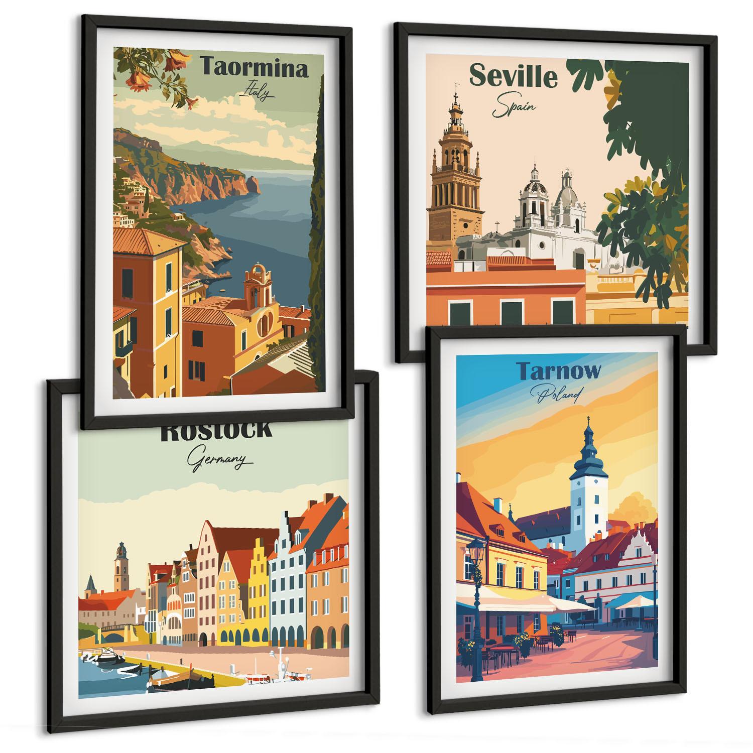 BILDER SET 4er Set - 50x50 cm & 40x60 cm Schwarzer Rahmen - Architektur der Küstenstädte - Schwarz, Kunststoff (50/50cm) - TULUP
