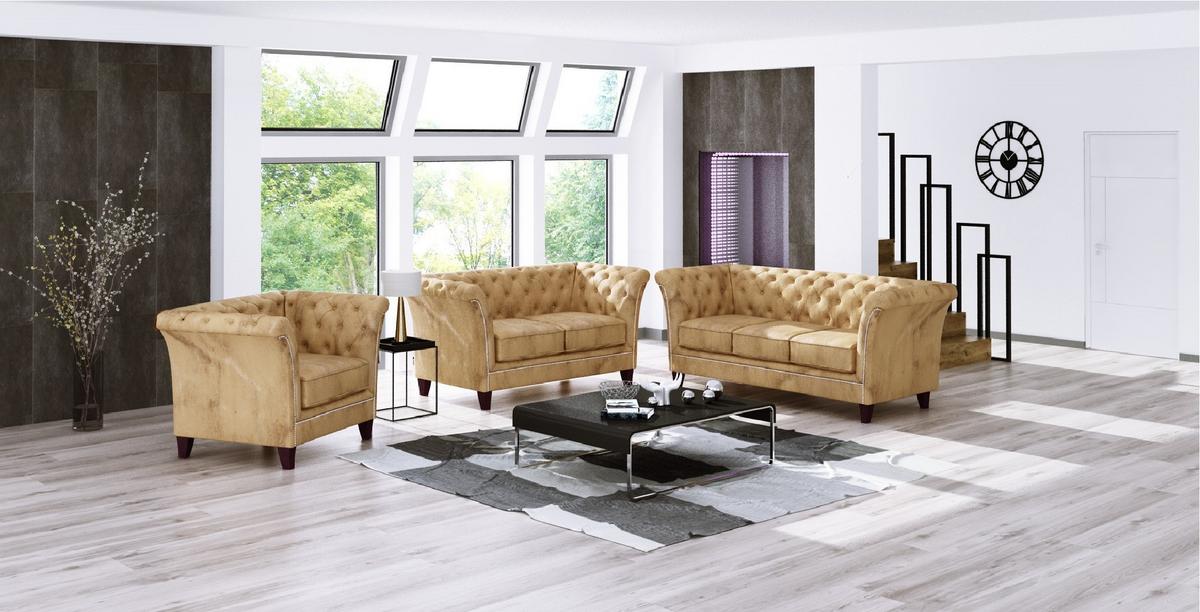 CHESTERFIELD-SESSEL Fusion Beige Samt - Beige/Braun, Holz/Textil (116/75/82cm) - S-Style Möbel