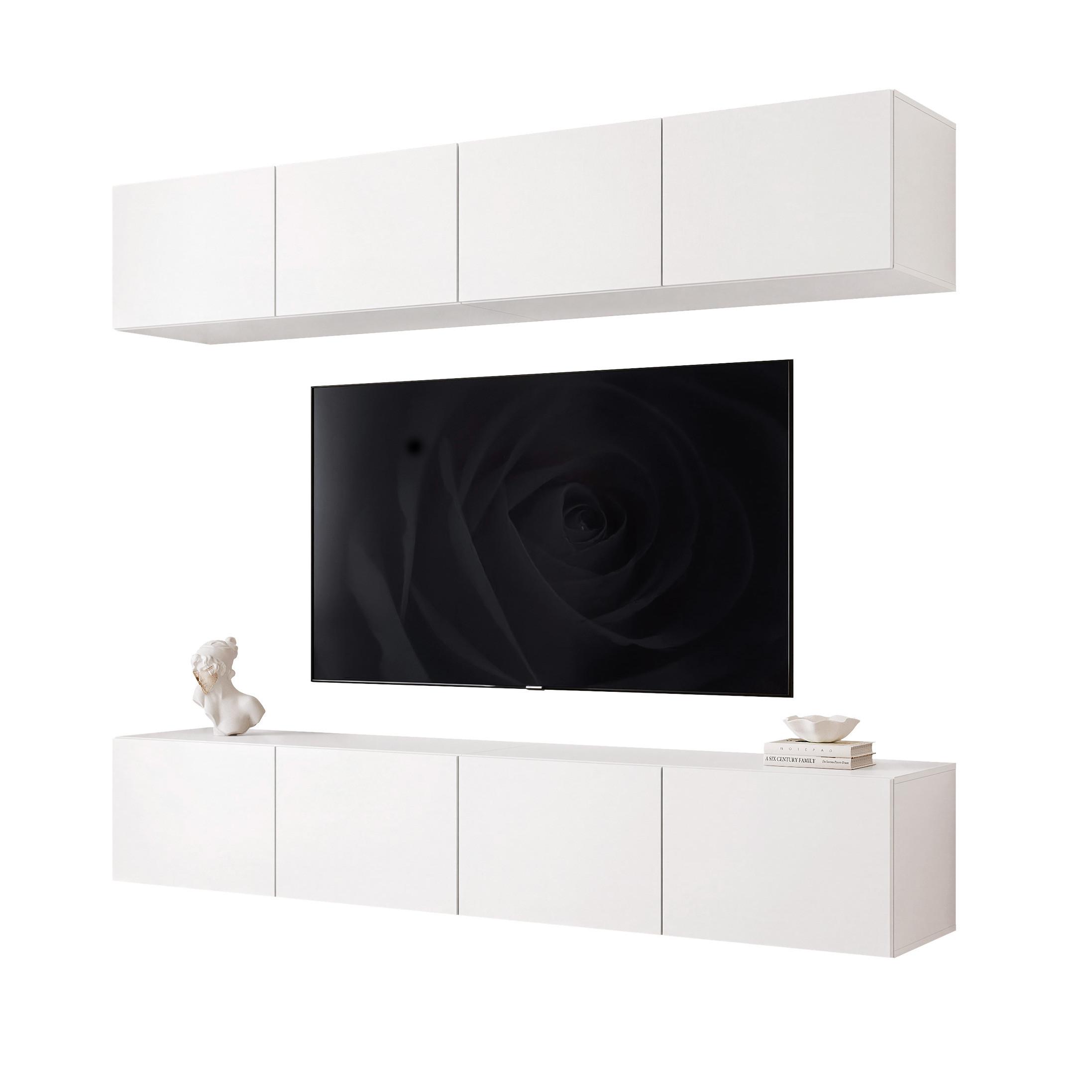 WOHNWAND ANGEL I Mattweiß hängend mit LED-Beleuchtung 200 cm - Weiß, Holzwerkstoff (200/36/40cm) - Idohome