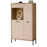 VITRINE Kaschmir, Eiche 80 x 150 cm, HIGHBOARD mit Soft-Close - Kaschmir/Eichefarben, Glas/Holzwerkstoff (80/150/35cm) - Furn.Design