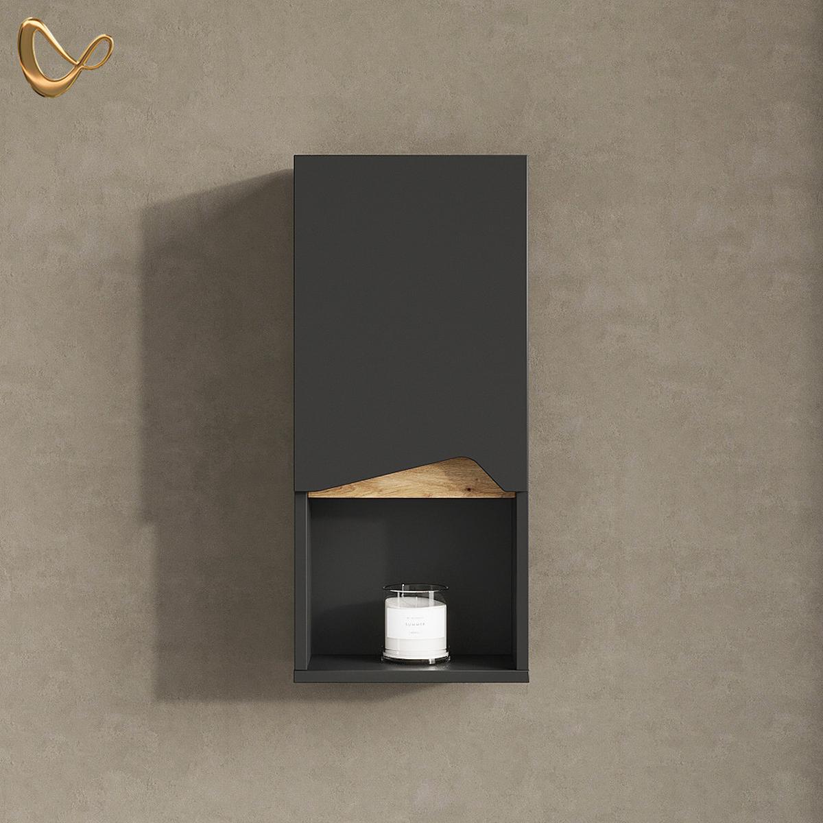 BADSCHRANK Timavo Anthrazit 30 x 67 cm mit Tür und offenem Fach - Anthrazit, Holzwerkstoff (30/67/17cm) - Livinity®