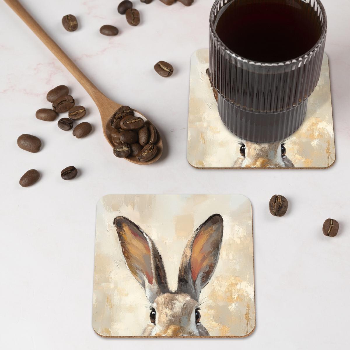GLASUNTERSETZER 6er-Set Hase - Ohren - Braun Zubehör für Getränke 10x10 cm - Beige, Naturmaterialien (10/0.2cm) - MuchoWow