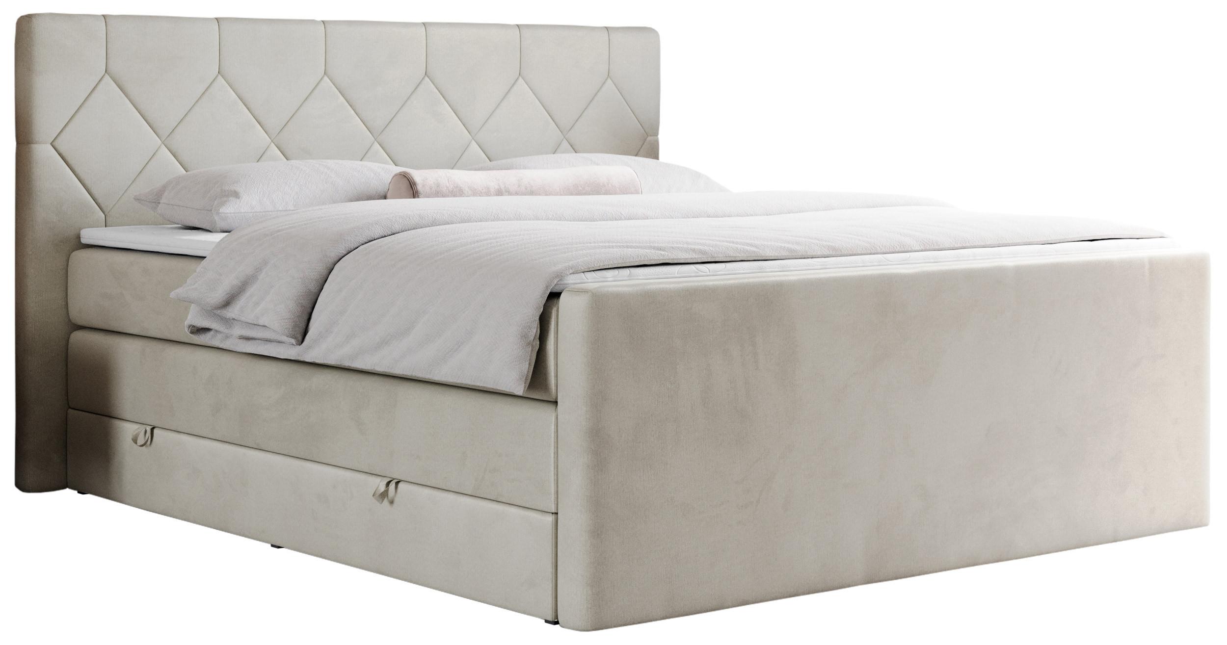 BOXSPRINGBETT KING EIGAR 200/200 Beige Velvet - H4 - Beige, Holz/Textil (200/200cm) - MKS
