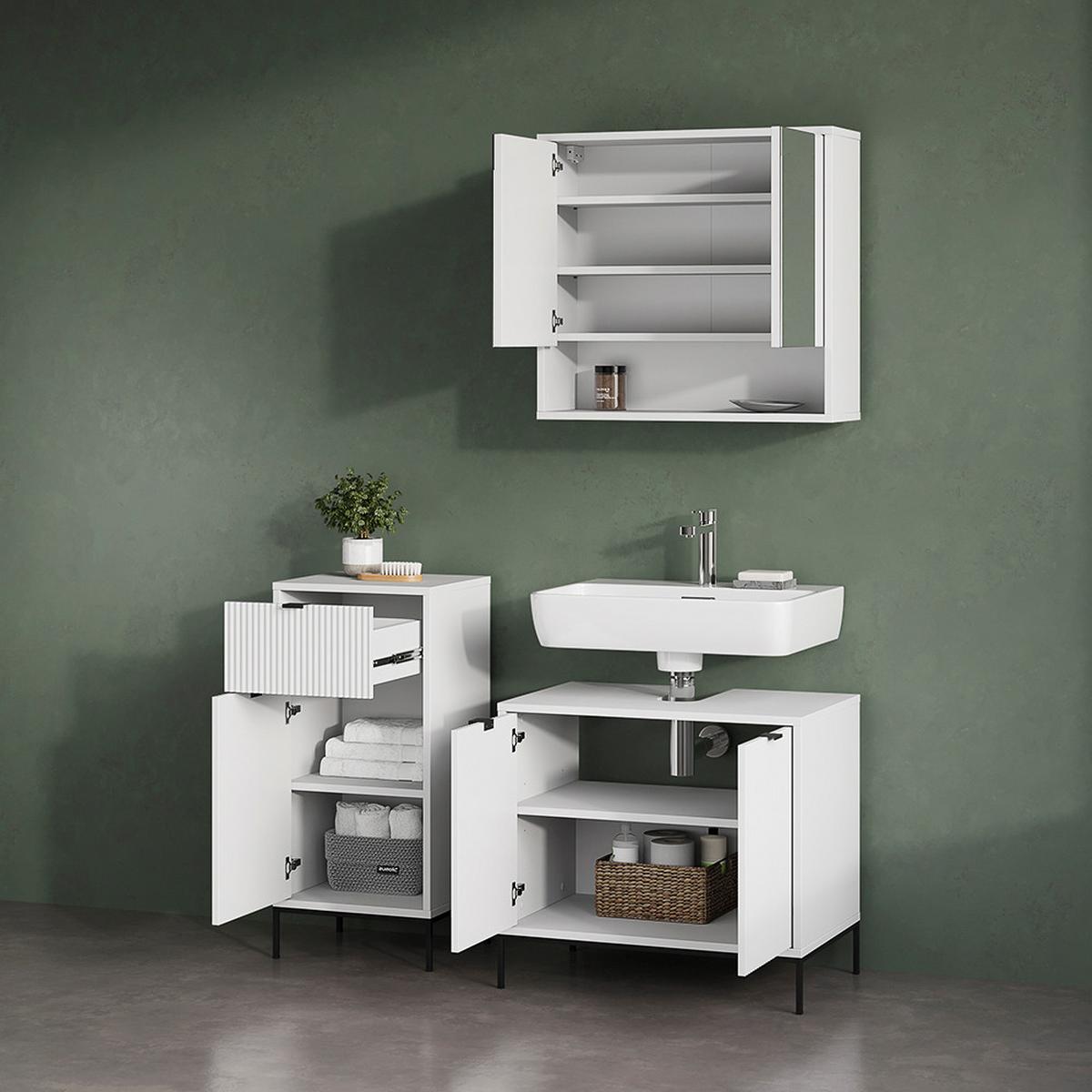 BADMÖBEL-SET ATERNO Weiß 3 Teile - Weiß, Holzwerkstoff (70/63/45cm) - Livinity®