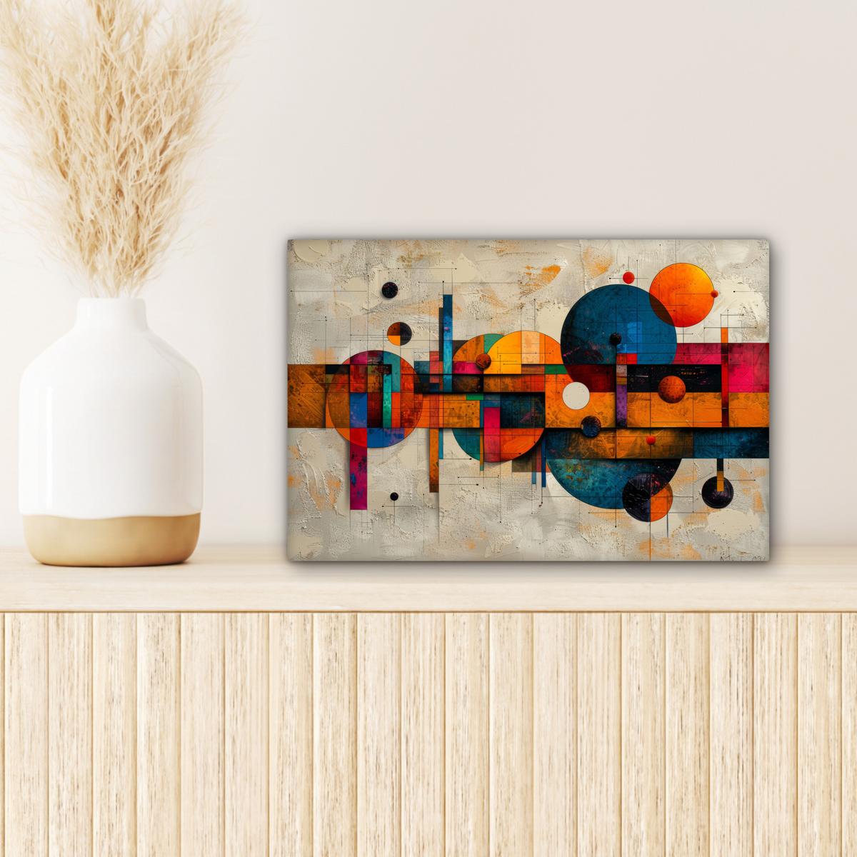 LEINWANDBILD Vintage - Moderne Kunst - Orange - Geometrische Formen Deko Schlafzimmer 30x20 cm - Multicolor, Textil (30/20cm) - MuchoWow