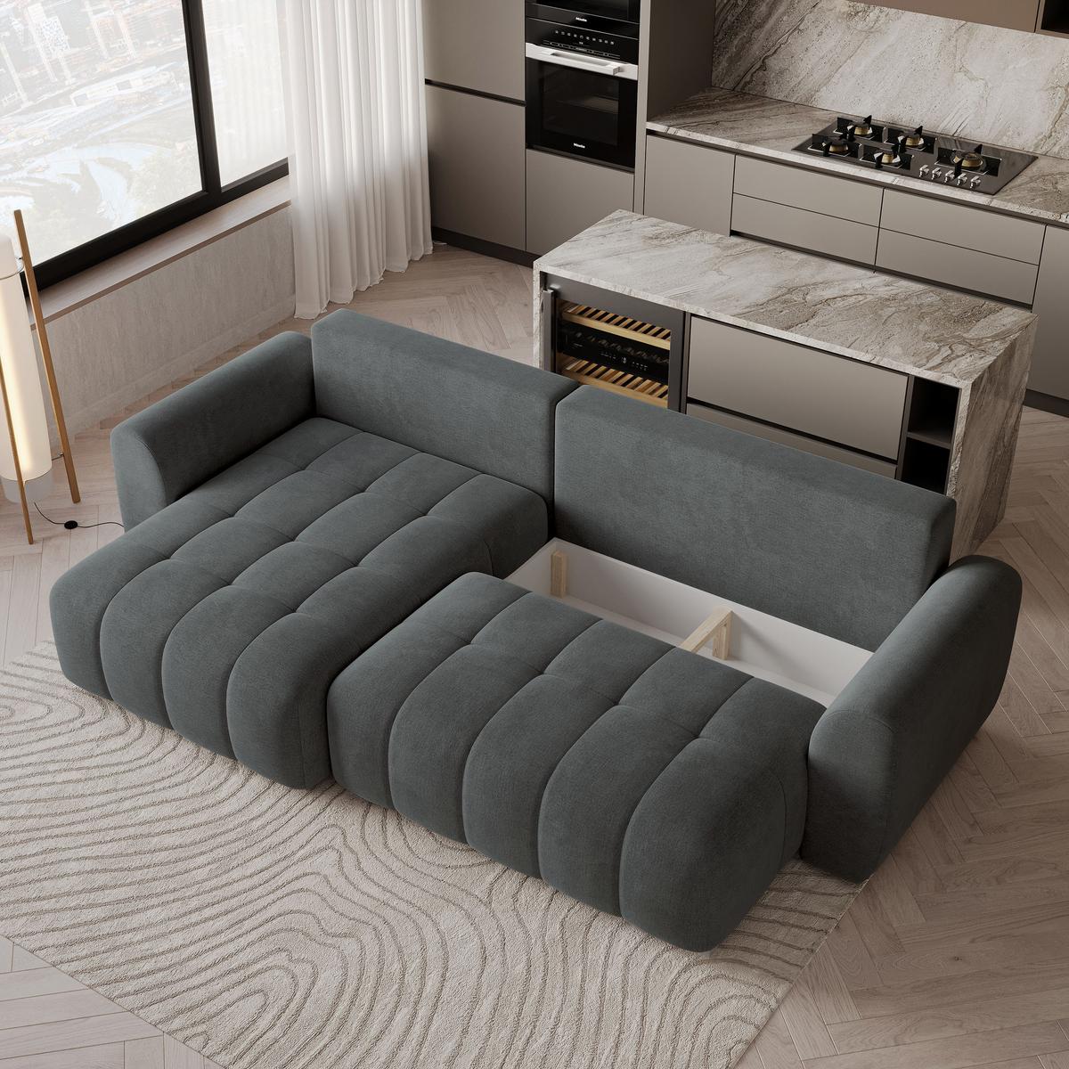 ECKSOFA MODARO CL Grau Samtstoff mit Schlaffunktion - Grau, Holzwerkstoff/Textil (285/148cm) - MASSENO