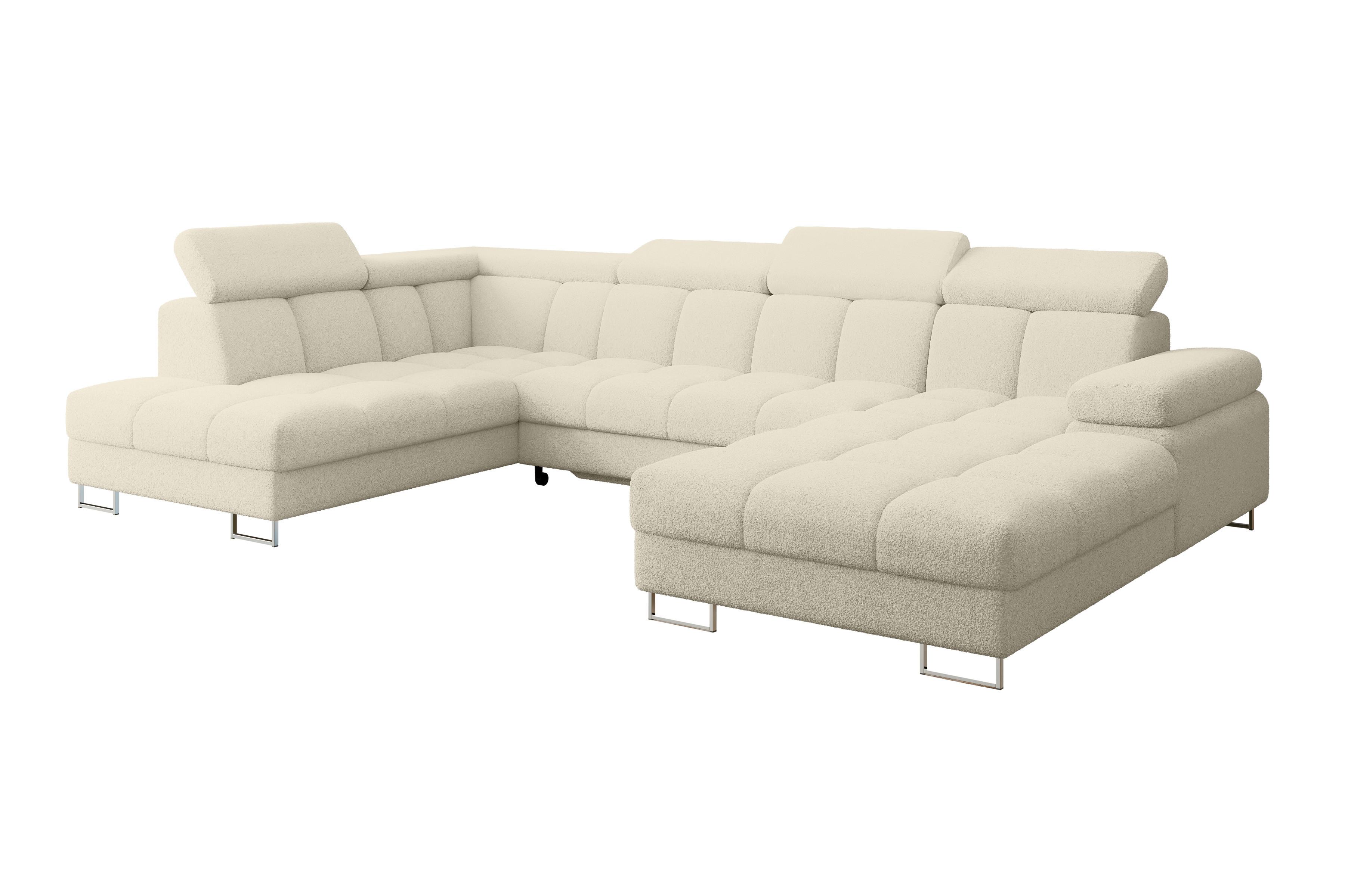 WOHNLANDSCHAFT mit Schlaffunktion und Bettkasten Ottomane Links COMA U 345x203x79 Beige Bouclé - Sandfarben, Holzwerkstoff/Textil (345/79/203cm) - ALTDECOR