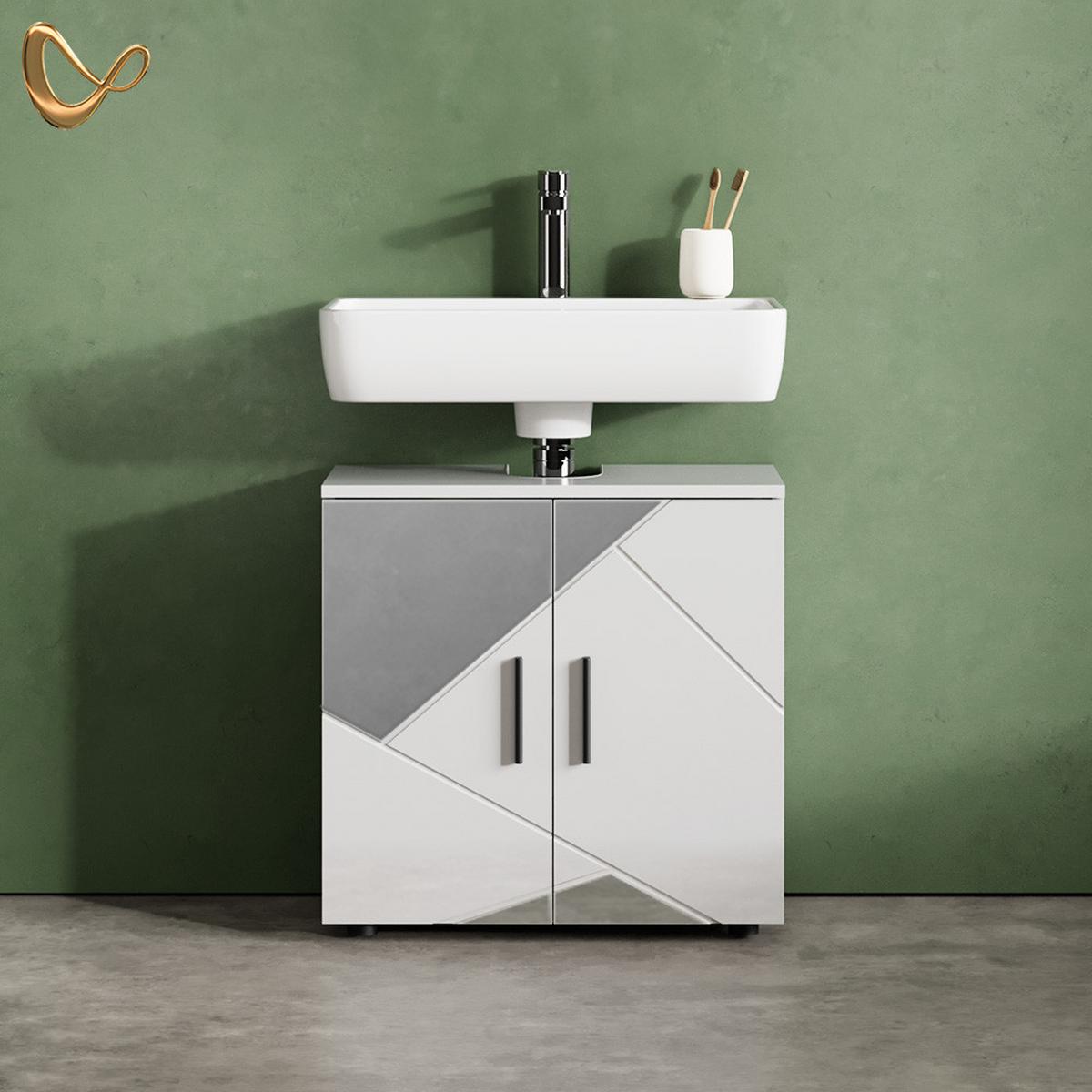 WASCHBECKENUNTERSCHRANK Ronco Weiß Hochglanz mit Einsätzen 60 x 59 cm - Weiß Hochglanz/Grau, Holzwerkstoff (60/59/30cm) - Livinity®