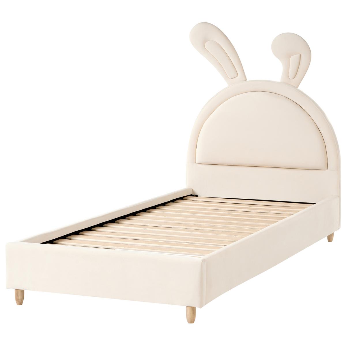 KINDERBETT Kaninchen Samtstoff 90/200 cm Beige Lallias - Beige, Textil (90/200cm) - Beliani