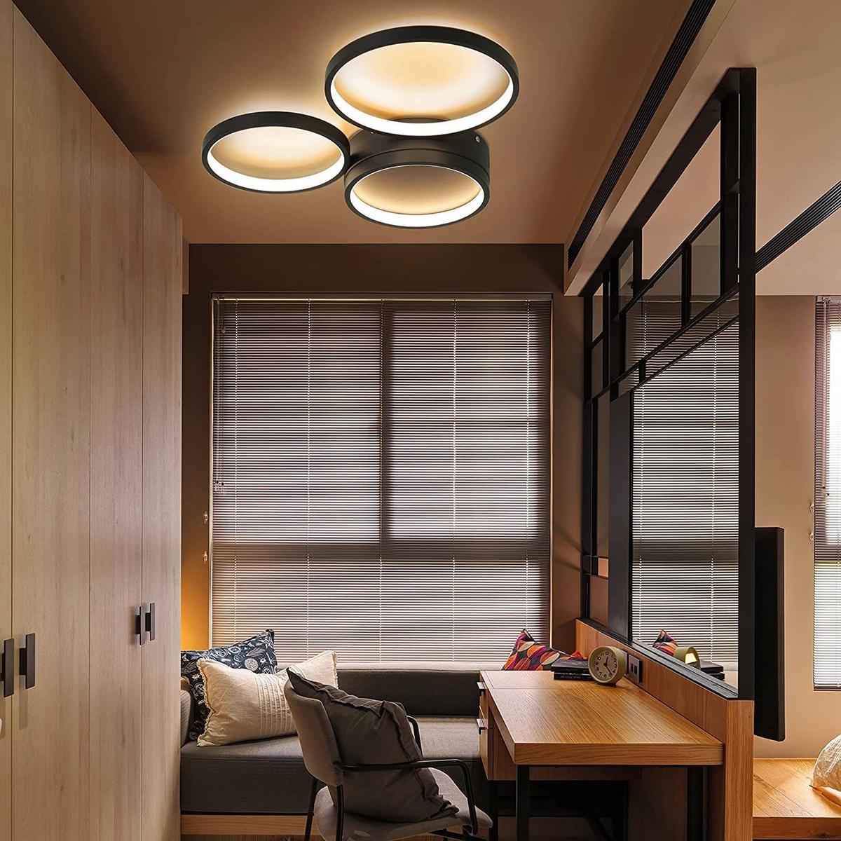 LED-DECKENLEUCHTE Dreiring 43.5/35.5/6 cm - Schwarz, Metall (43.5/35.5/6cm) - Nettlife