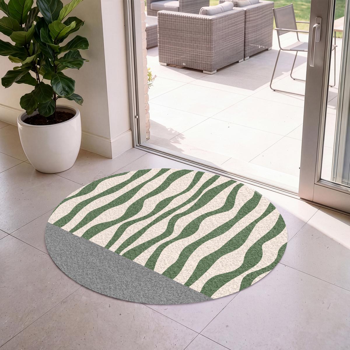 FUSSMATTE Wellenlinien - Beige - Grün - Streifen - Abstrakt Fußabtreter 120x120 cm - Dunkelgrün, Kunststoff (120/0.4cm) - MuchoWow