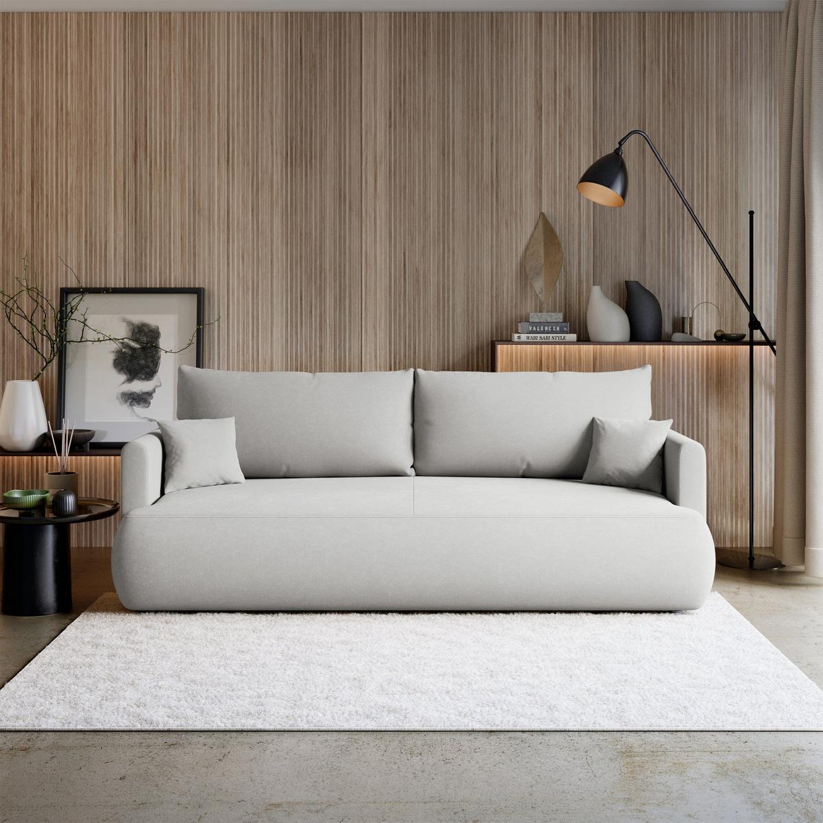 SCHLAFSOFA Ovo Mini Hellgrau Chenille Easy Clean - Hellgrau/Schwarz, Kunststoff/Textil (226/90/97cm) - Selsey