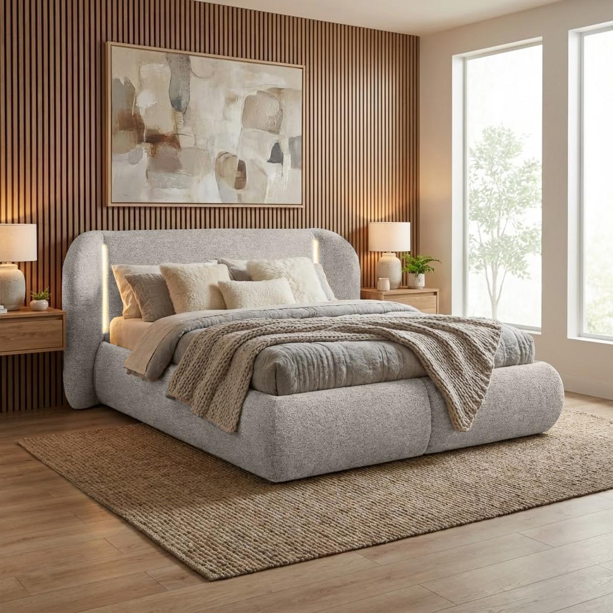 POLSTERBETT Corfu, LED-Beleuchtung, Bettkasten und Taschenfedernmatratze 26 cm, 140x200, Hellgrau - Hellgrau, Textil (140/200cm) - Beautysofa