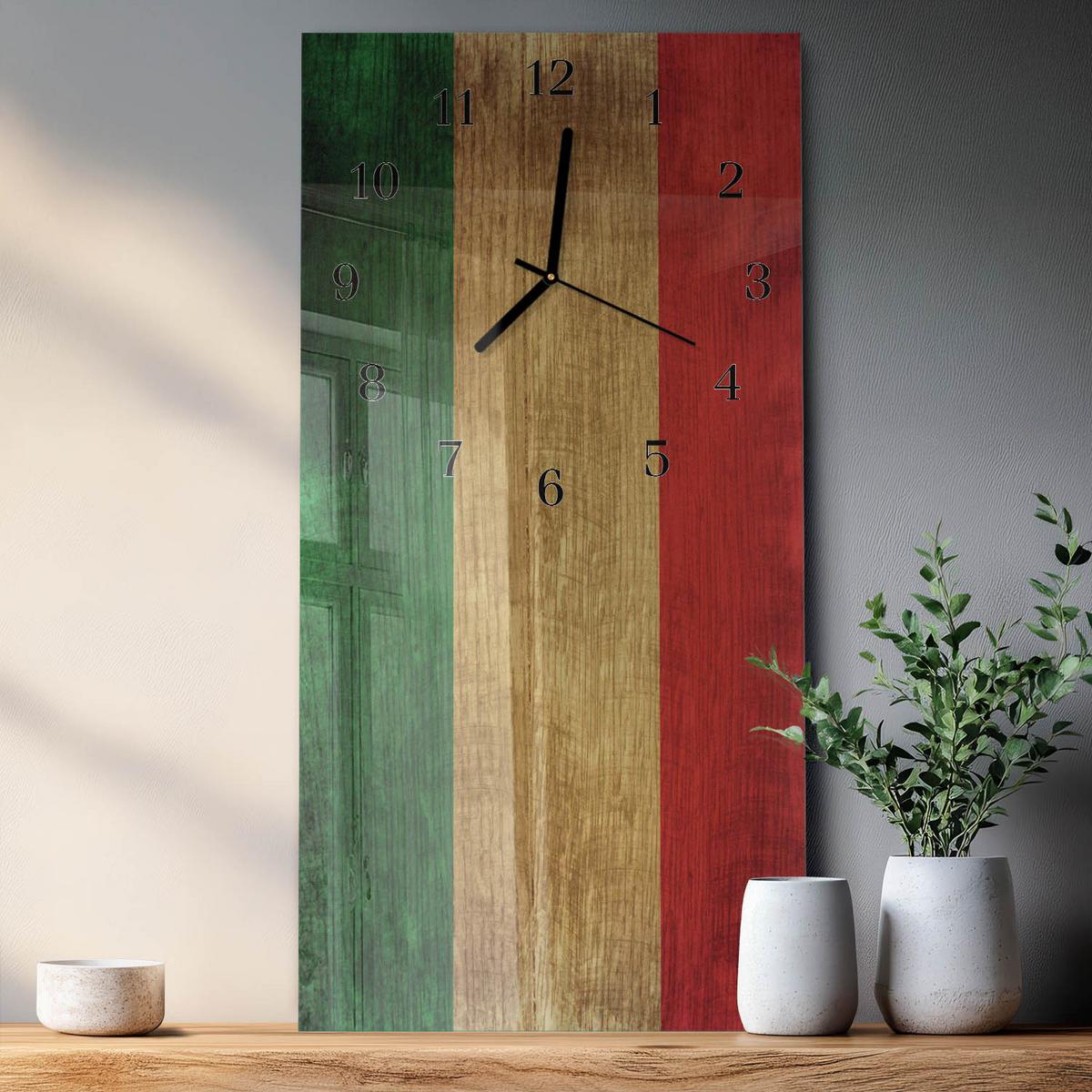 WANDUHR aus Glas 30x60 cm - Italienische Flagge - Multicolor, Glas (30/60/0.4cm) - TULUP