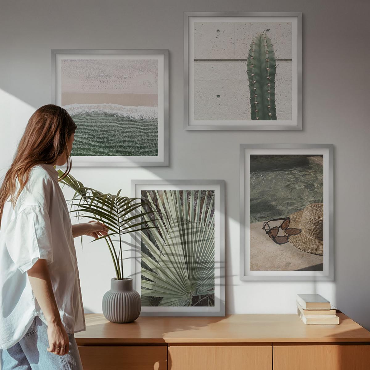 BILDER SET 4er Set - 50x50 cm & 40x60 cm Silberner Rahmen - Zubehör für tropische Pflanzen - Silberfarben, Kunststoff (50/50cm) - TULUP