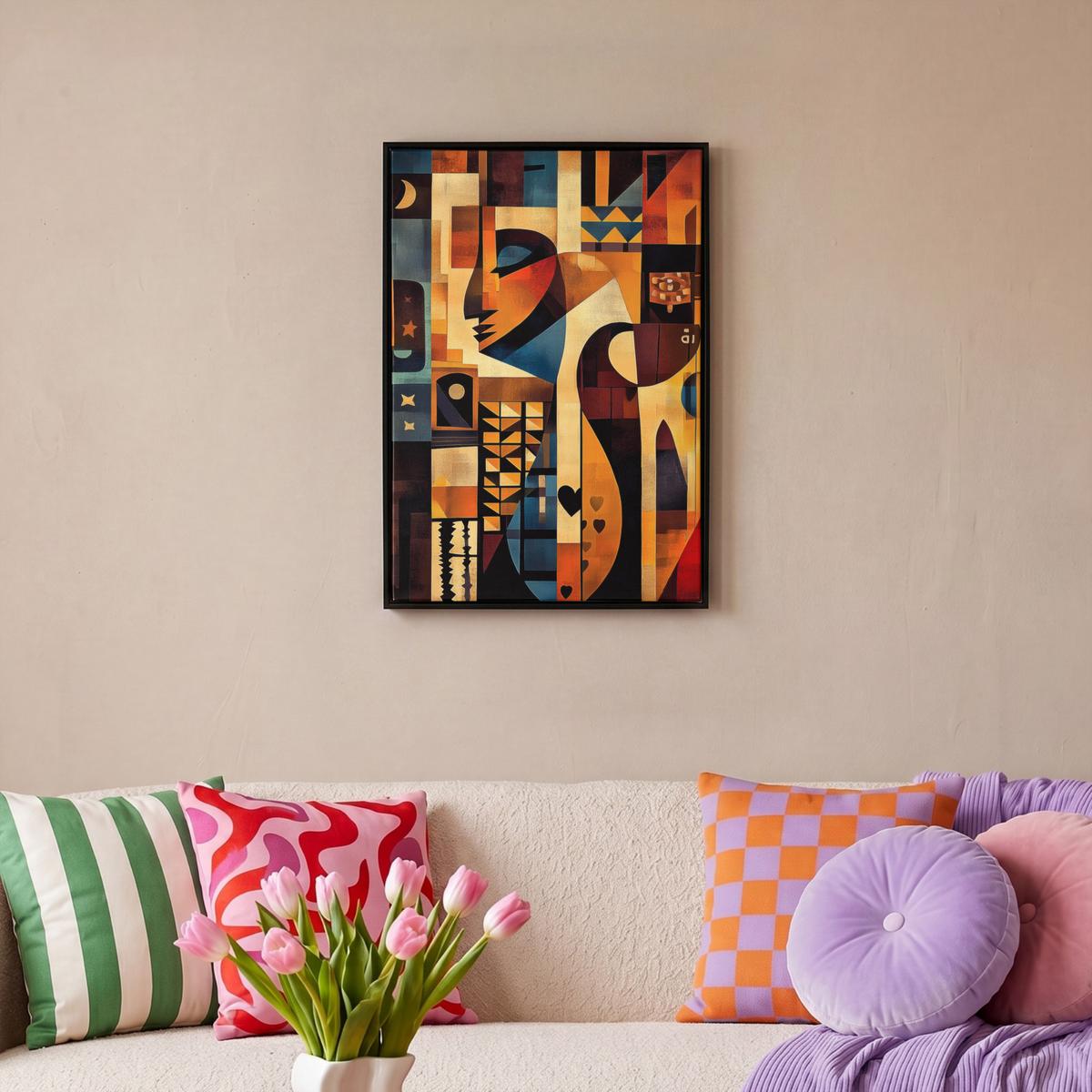 LEINWAND Bilder mit Rahmen - Figuren - Abstrakt - Symbole - 40x60 - Terracotta, Textil (40/60cm) - MuchoWow