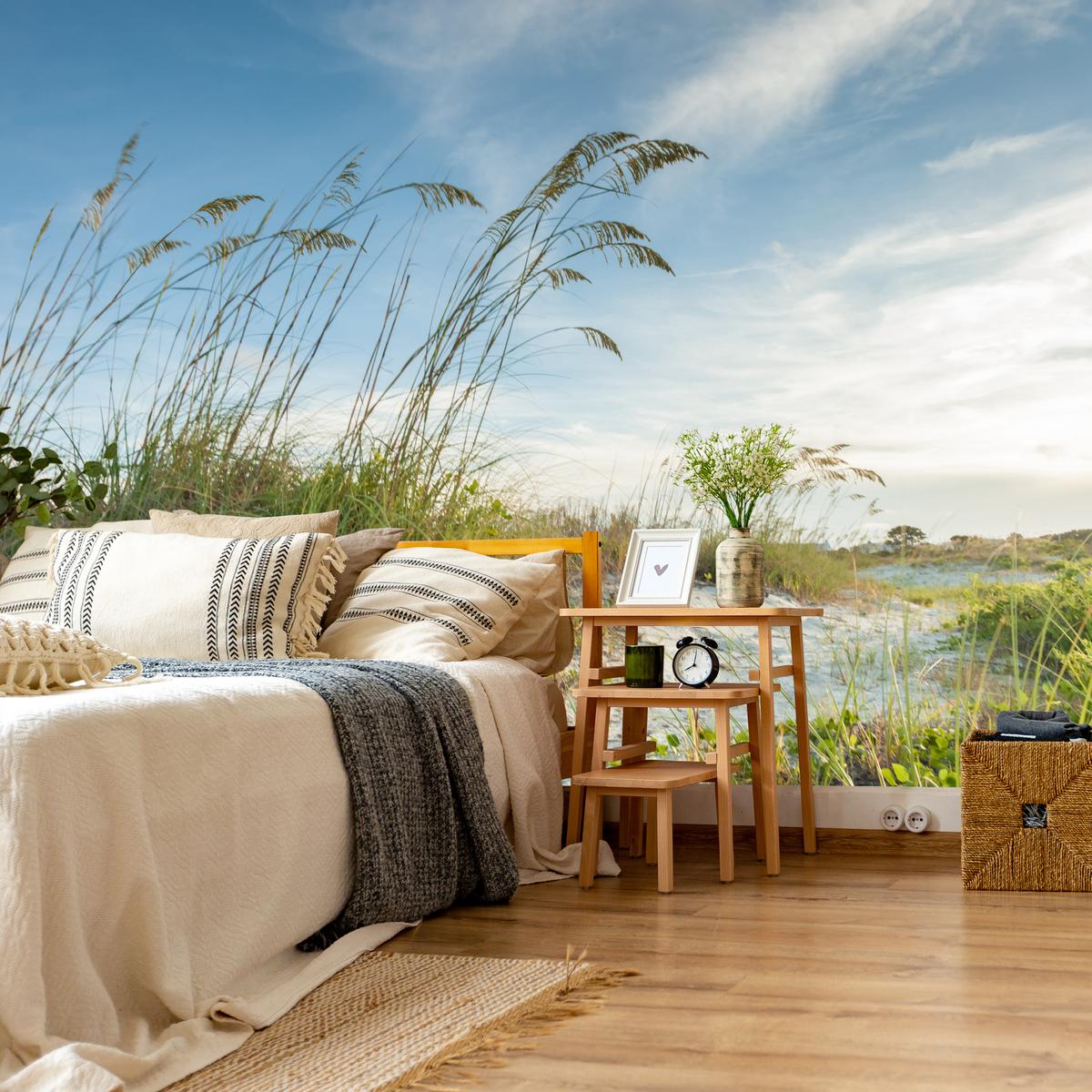 FOTOTAPETE für Schlafzimmer Dünen Pflanzen Strand Gras 250x175 - Blau/Beige, Papier (250/175cm) - Muralo