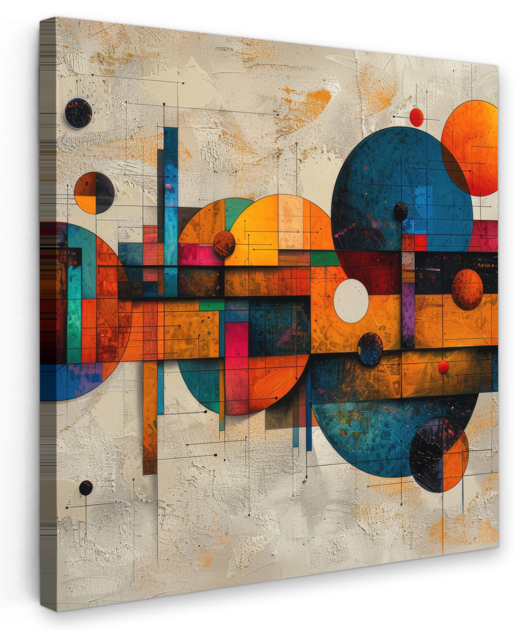 LEINWANDBILD Vintage - Moderne Kunst - Orange - Geometrische Formen Deko Groß 90x90 cm - Multicolor, Textil (90/90cm) - MuchoWow
